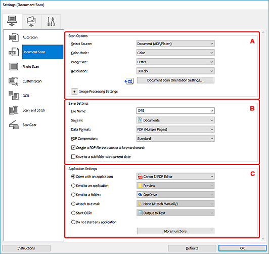 figure: Settings dialog box